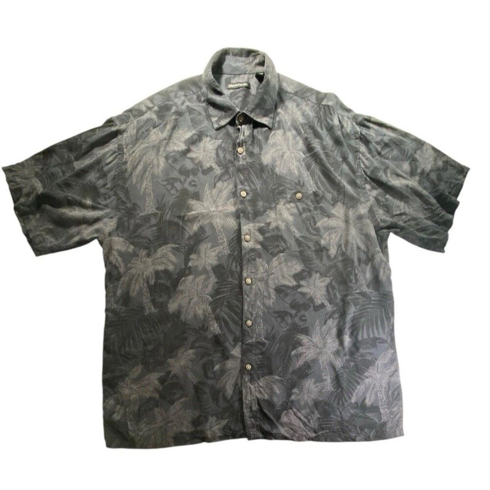 Pierre Cardin Hawaiian Shirt Mens XL Gray Palm Tree Rayon Button Up